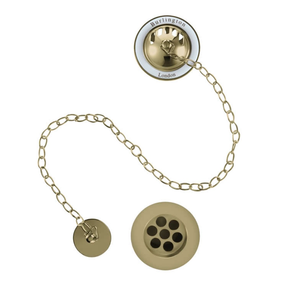 Product Cut out image of the Burlington Gold Bath Plug and Chain Waste