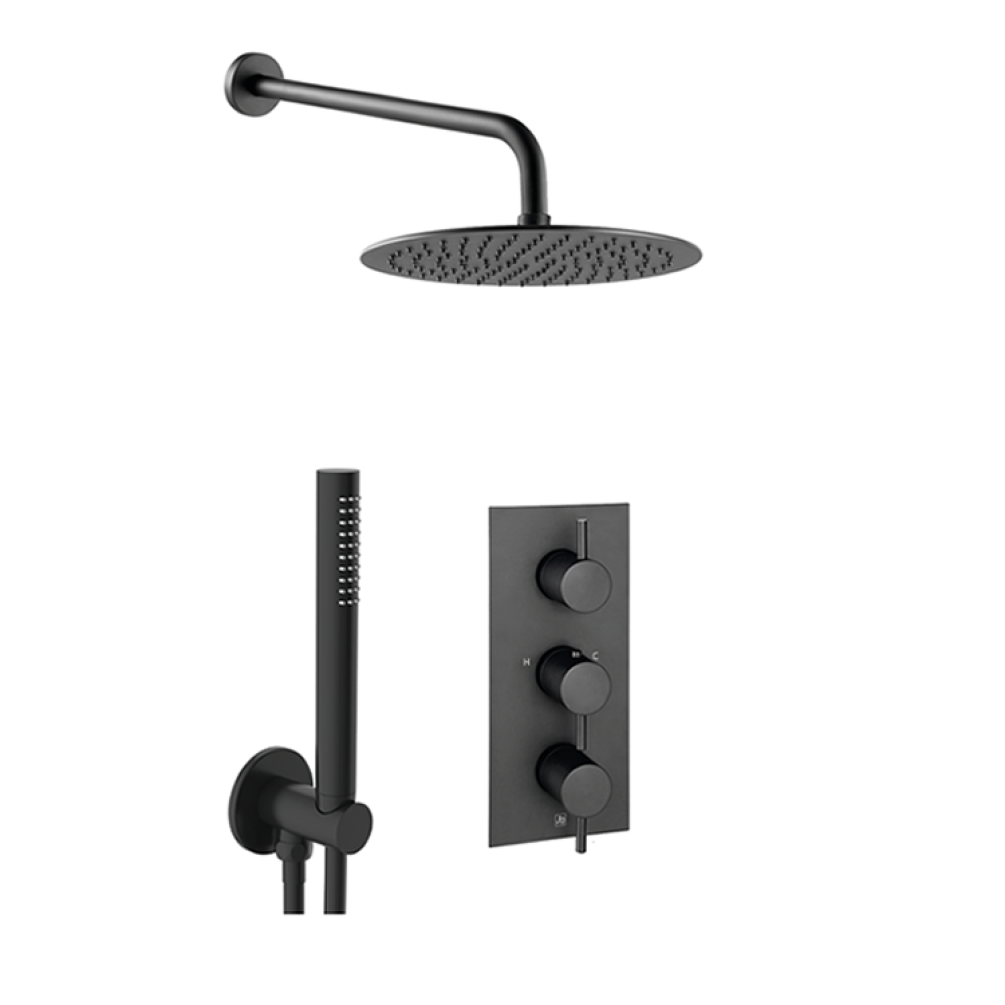 Photo of JTP Vos Matt Black 2 Outlet, 3 Control Fixed Head Shower Pack with Diverter Cutout