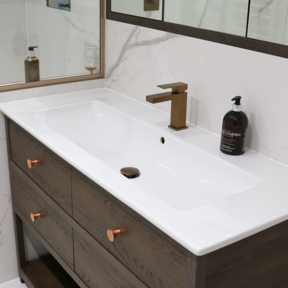 Product Lifestyle image of the Abacus Plan Brushed Bronze Mono Basin Mixer