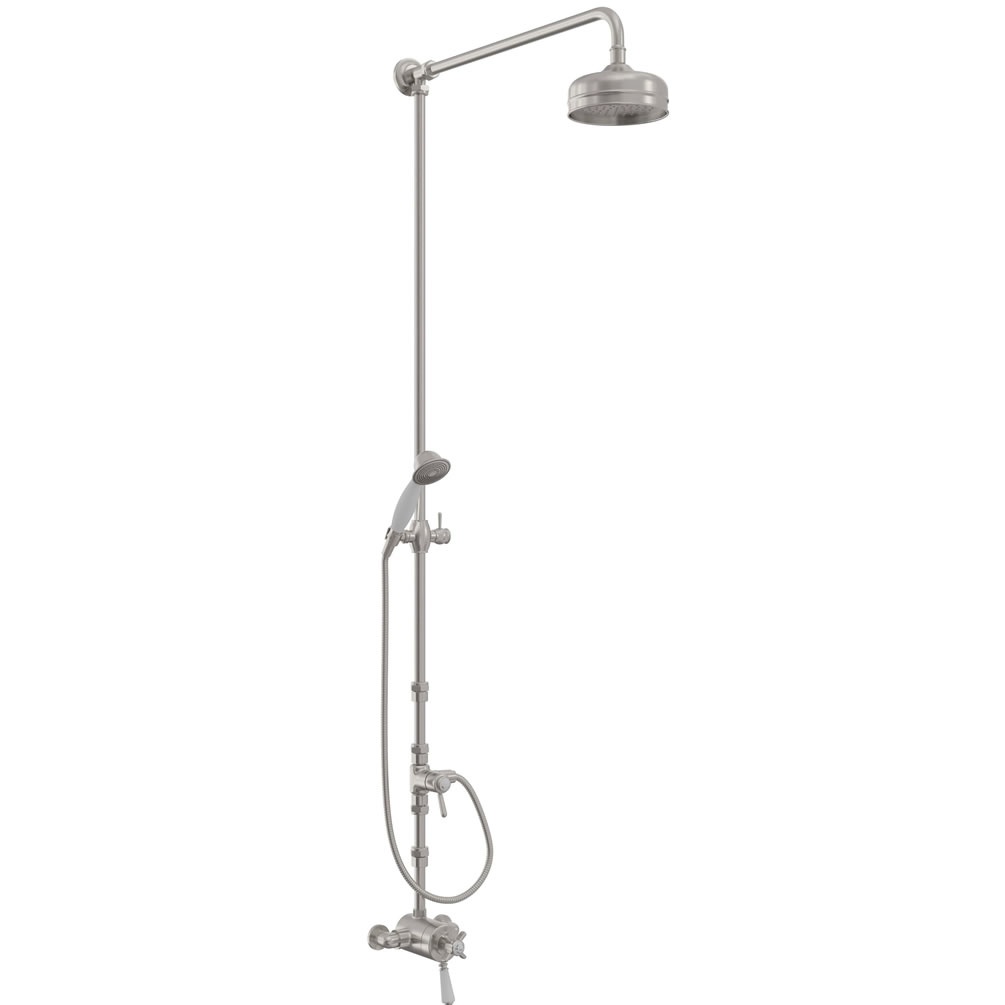 Heritage Dawlish Brushed Nickel Exposed Shower with Premium Fixed Riser Kit & Diverter to Handset