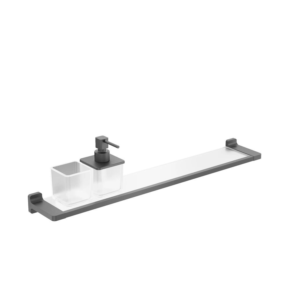 Crosswater Rotar 600mm Slate Shelf, Soap Dispenser & Tumbler Holder - Left Hand