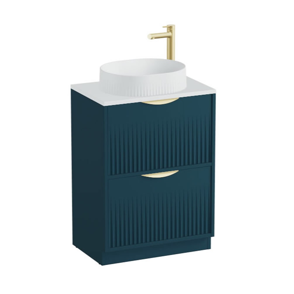 Vado Safari Fluted 600mm Atlantic Blue Floorstanding Vanity Unit & Arctic Worktop