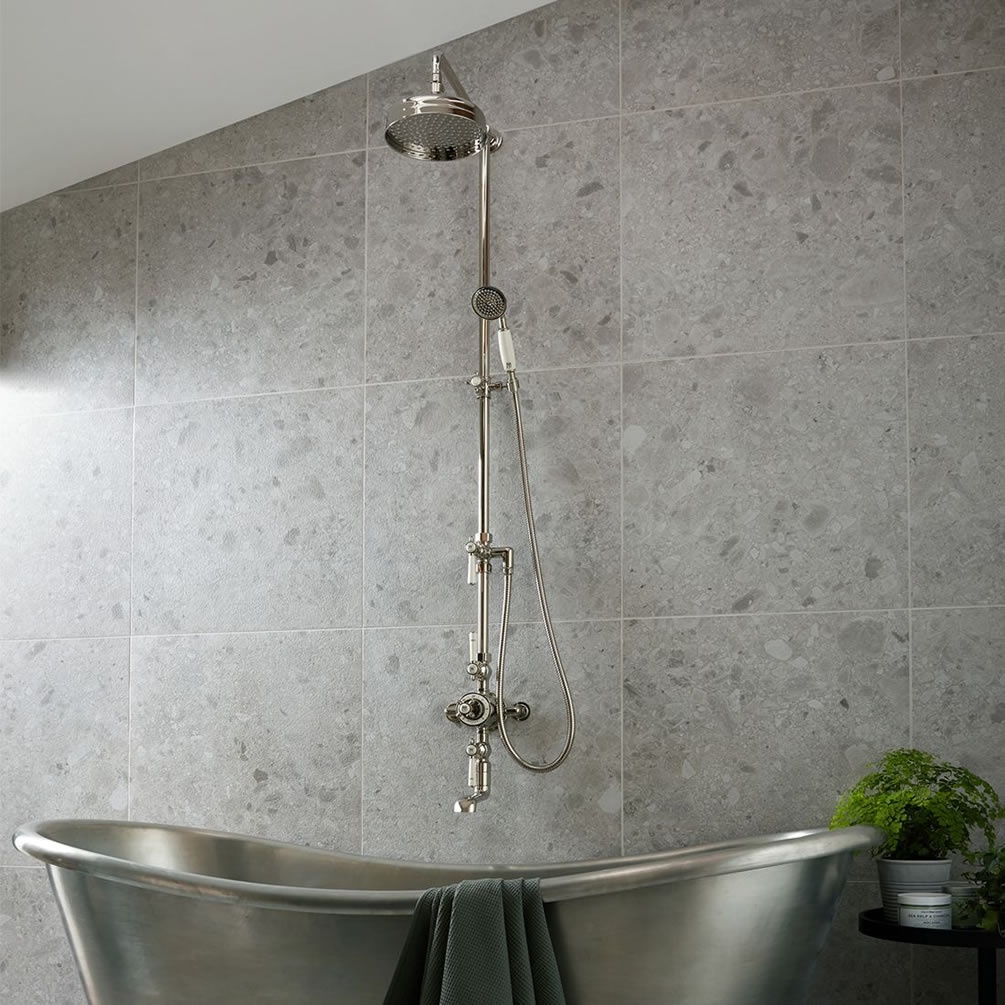 Booth & Co. Axbridge Nickel Thermostatic Shower Bath Column - Lifestyle Image 1