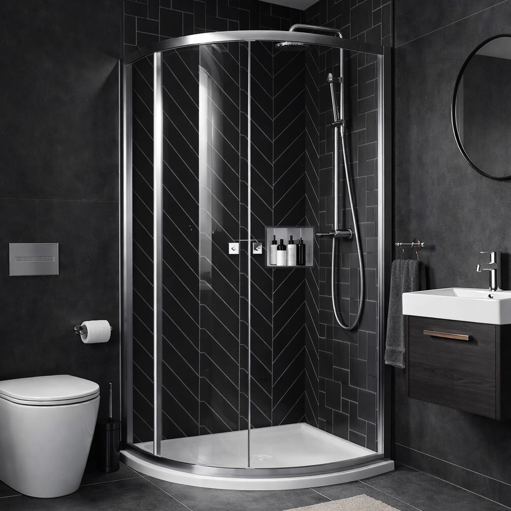 Lifestyle image of Dune Chrome 1000 x 800mm Offset Shower Quadrant