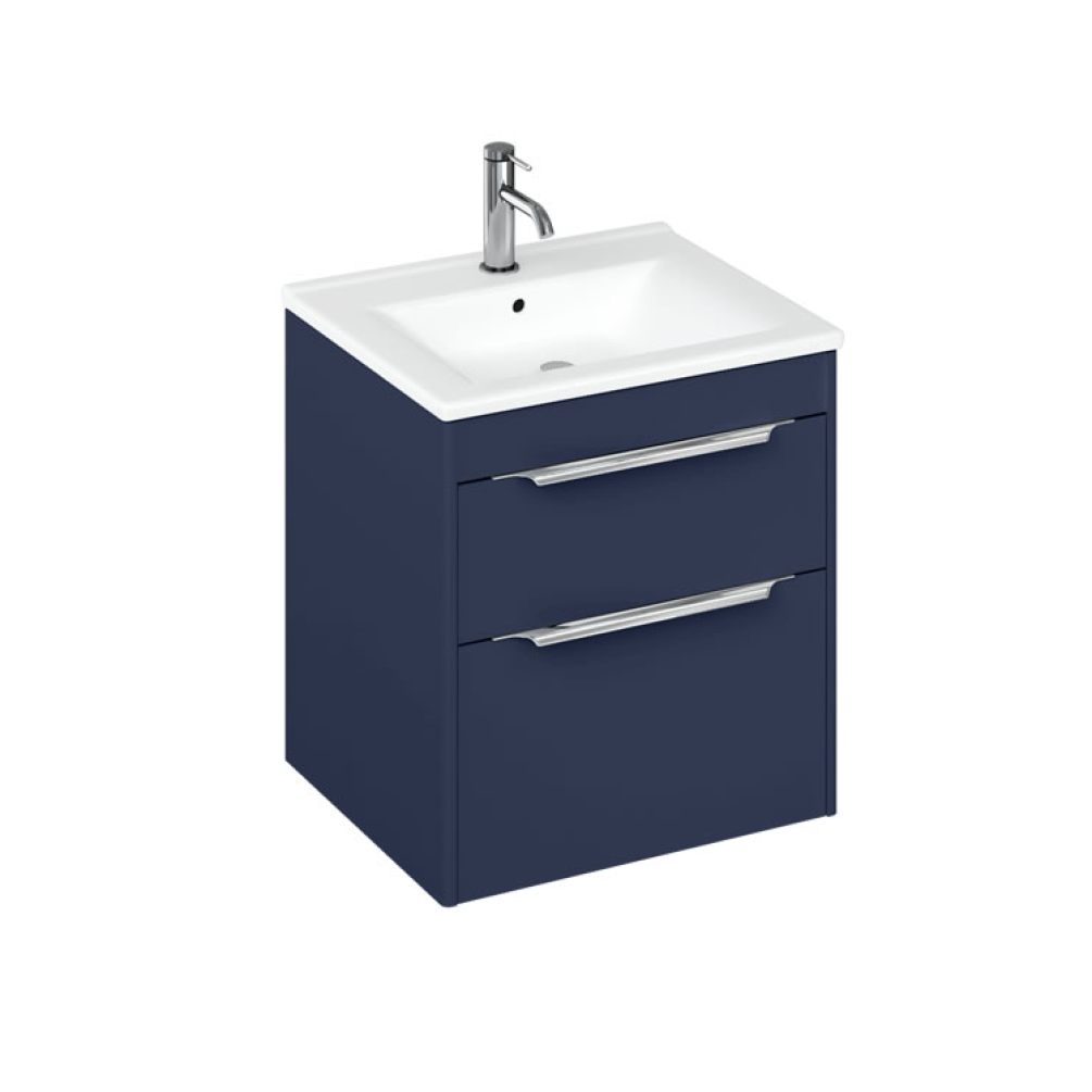 Photo of Britton Bathrooms Shoreditch 550mm Wall Hung Double Drawer Unit & Basin in Matt Blue Cutout