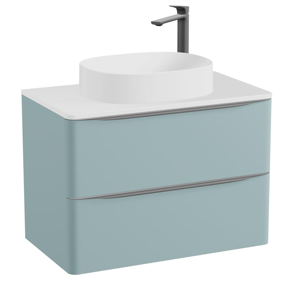 Vado Cameo 800mm Cove Blue Wall Hung 2 Drawer Vanity Unit, Gloss Worktop & Basin