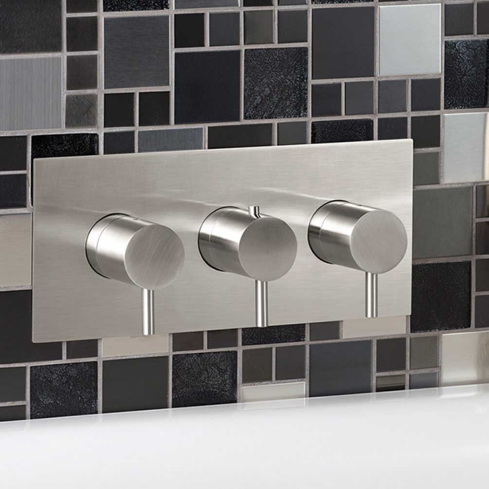 Photo of JTP Inox Brushed Stainless Steel Landscape Two Outlet Shower Valve Lifestyle