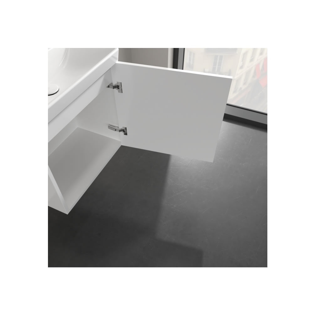 Closeup image of Villeroy & Boch Avento Brilliant White 550mm Wall-Hung Basin Vanity Unit right sided