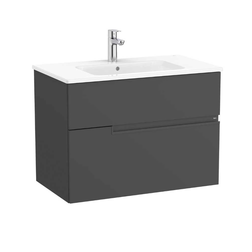 Product cut out image of the Roca Victoria-N Unik Onyx 800mm Wall Hung 2 Drawer Vanity Unit & Basin