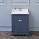 Product Lifestyle image of the Burlington Classic 650mm Basin & Blue Freestanding Vanity Unit with Doors in a room with blue walls