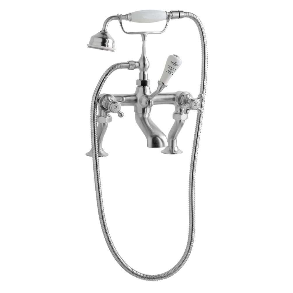 BC Sanitan Victrion Crosshead Brushed Chrome Bath Shower Mixer & Handset Cut Out