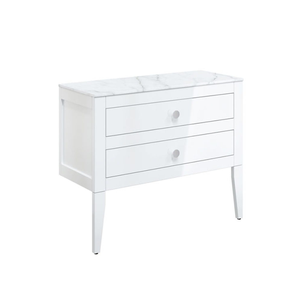 Cutout image of Crosswater Canvass White Gloss Floor-Standing Vanity Unit with Marble Worktop 900mm