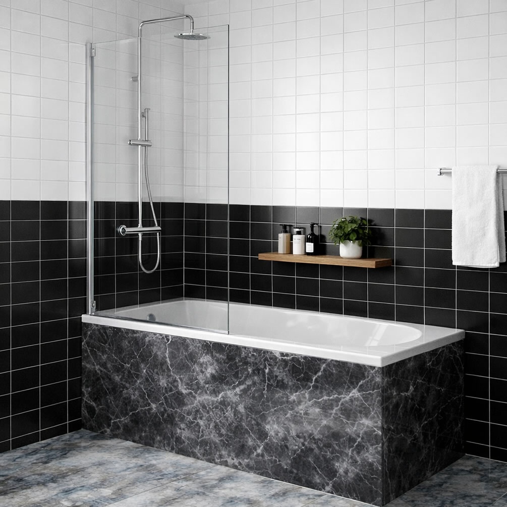 Lifestyle image of Dune Chrome 900mm Fixed Bath Screen