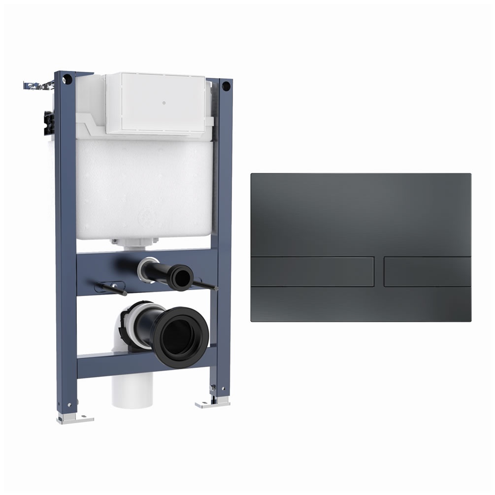 Cutout image of Crosswater 820mm Wall-Hung Cistern Frame & Venue Slate Dual Flush Plate