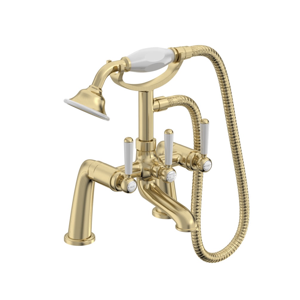 Tavistock Lansdown Brushed Brass Deck Mounted 2 Tap Hole Bath Shower Mixer