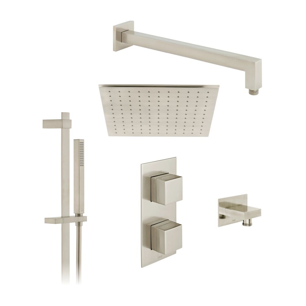 Cutout image of Vado Individual Brushed Nickel Square Dual Outlet Slide Rail Shower Pack