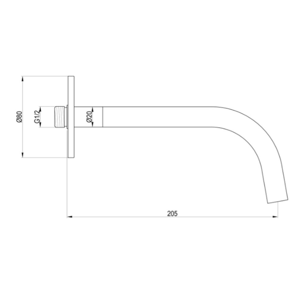 Product Specification image of the JTP Vos Brushed Brass 200mm Slim Bath/Basin Spout