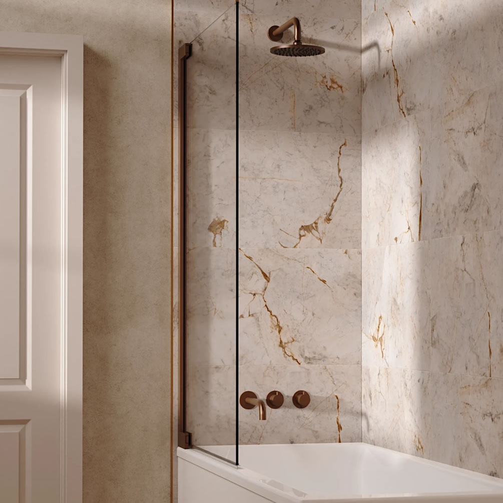Lifestyle image of Crosswater Module Brushed Bronze Dual Outlet Rainfall Shower Bath Set
