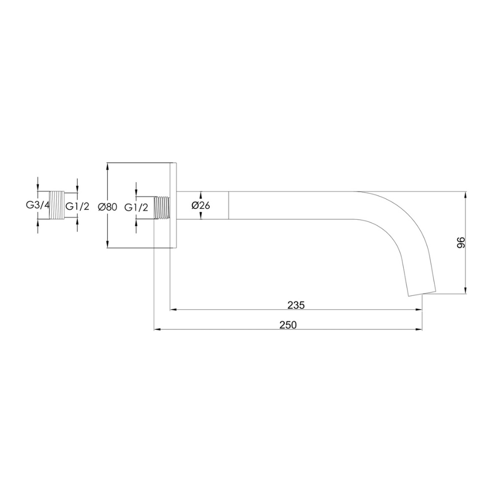 Product Specification image of the JTP Vos Brushed Black Bath/Basin Spout