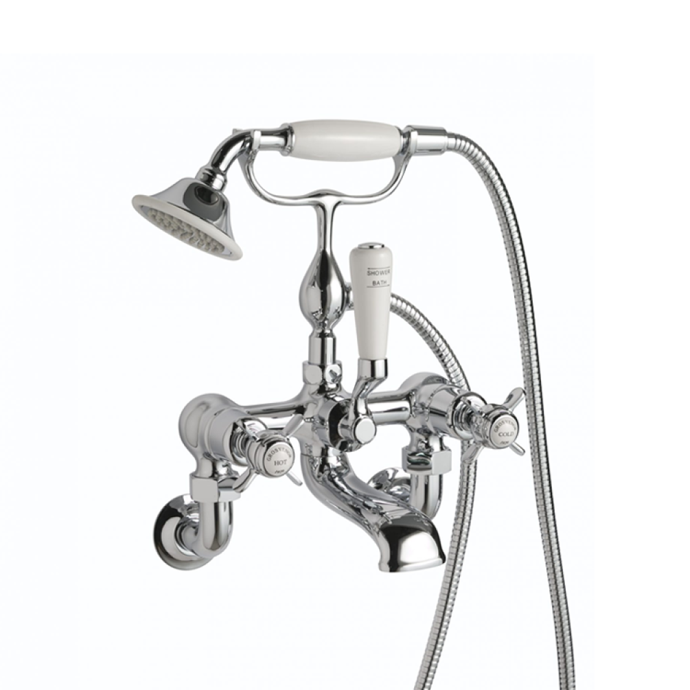 Photo of JTP Grosvenor Pinch Wall Mounted Bath Shower Mixer - White Indices