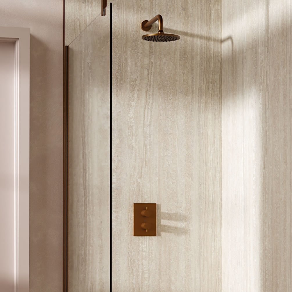 Lifestyle image of Crosswater Crossbox Brushed Bronze Single Outlet Rainfall Shower Set