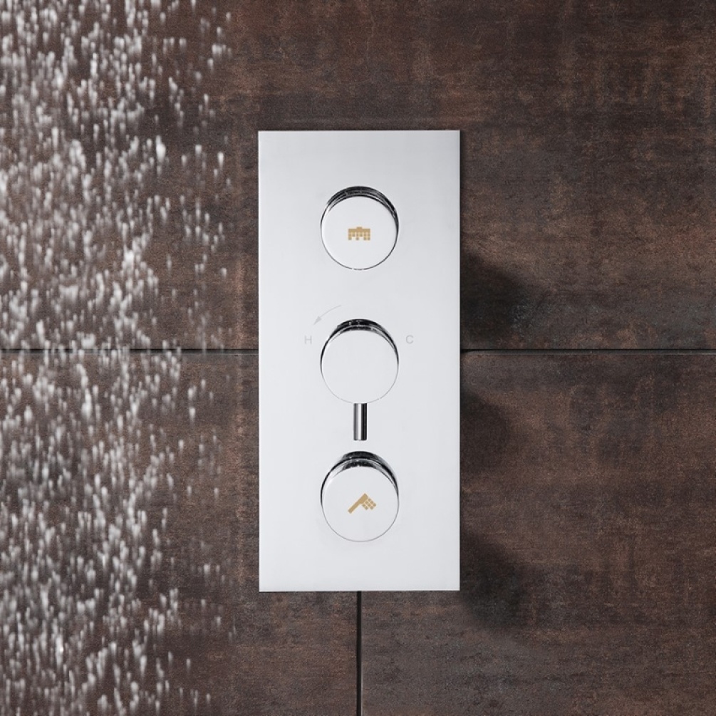 Close up product lifestyle image of the Crosswater Kai Dial Portrait 2 Outlet Thermostatic Shower Valve