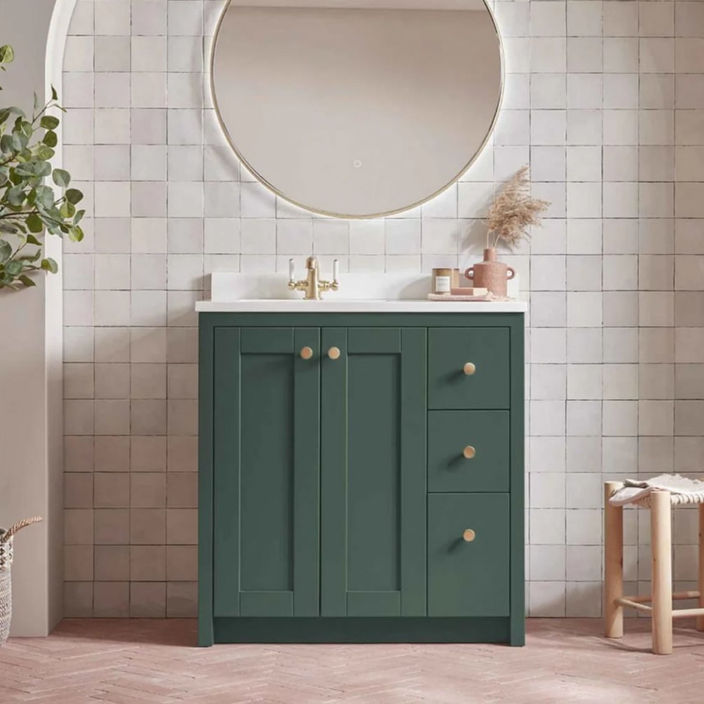 Tavistock Lansdown 800mm Matt Sherwood Green Undermount Vanity Unit & Worktop - Lifestyle Image 1