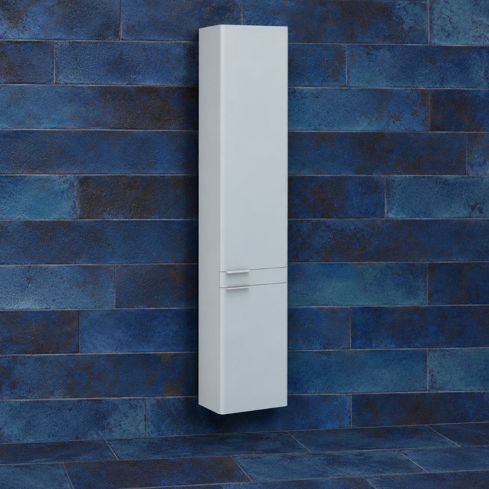Imex Luna Denim Blue 300mm x 210mm 2 Door Wall Hung Tall Bathroom Cabinet Lifestyle