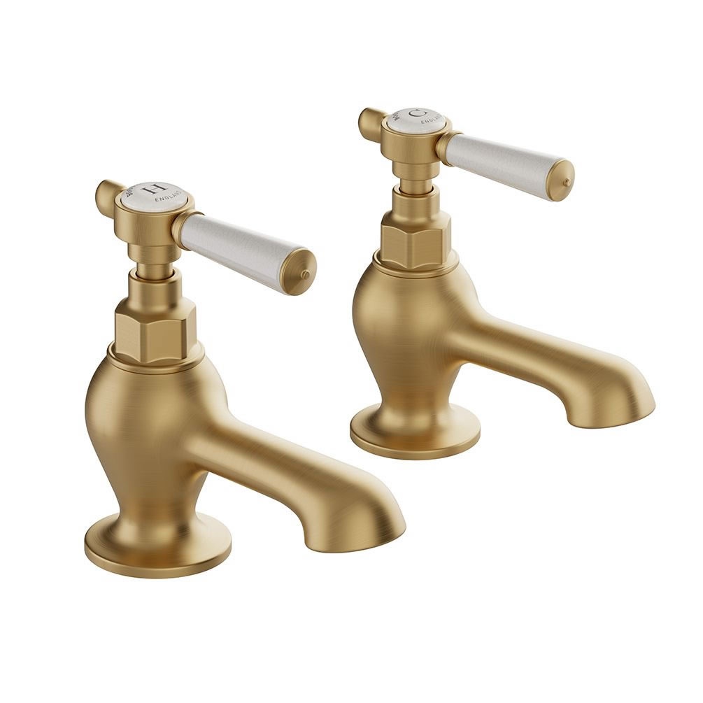 Booth & Co. Axbridge White Lever Brushed Brass Bath Pillar Taps