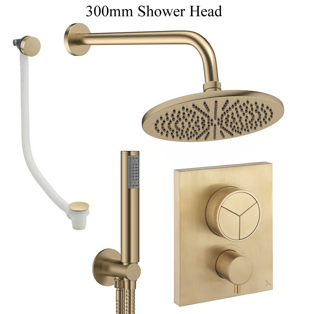 Cutout image of Crosswater Crossbox Push Brushed Brass Triple Outlet Shower Bath Set