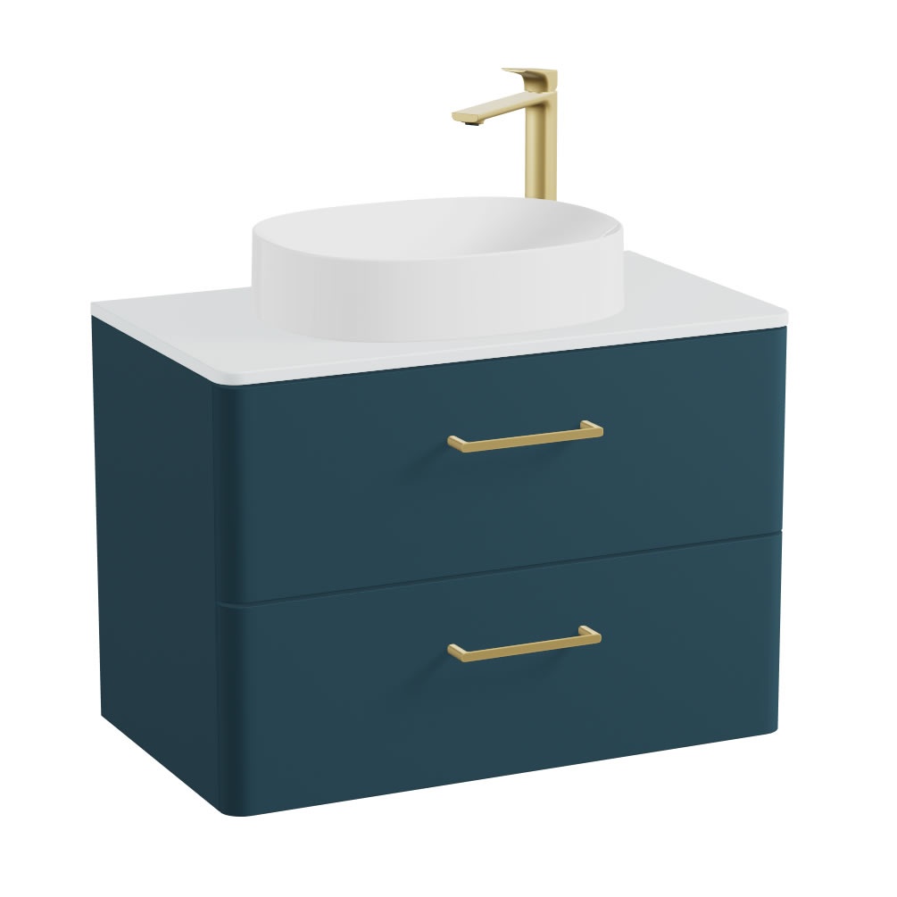 Vado Cameo 800mm Atlantic Blue Wall Hung 2 Drawer Vanity Unit, Arctic Worktop & Gloss Basin