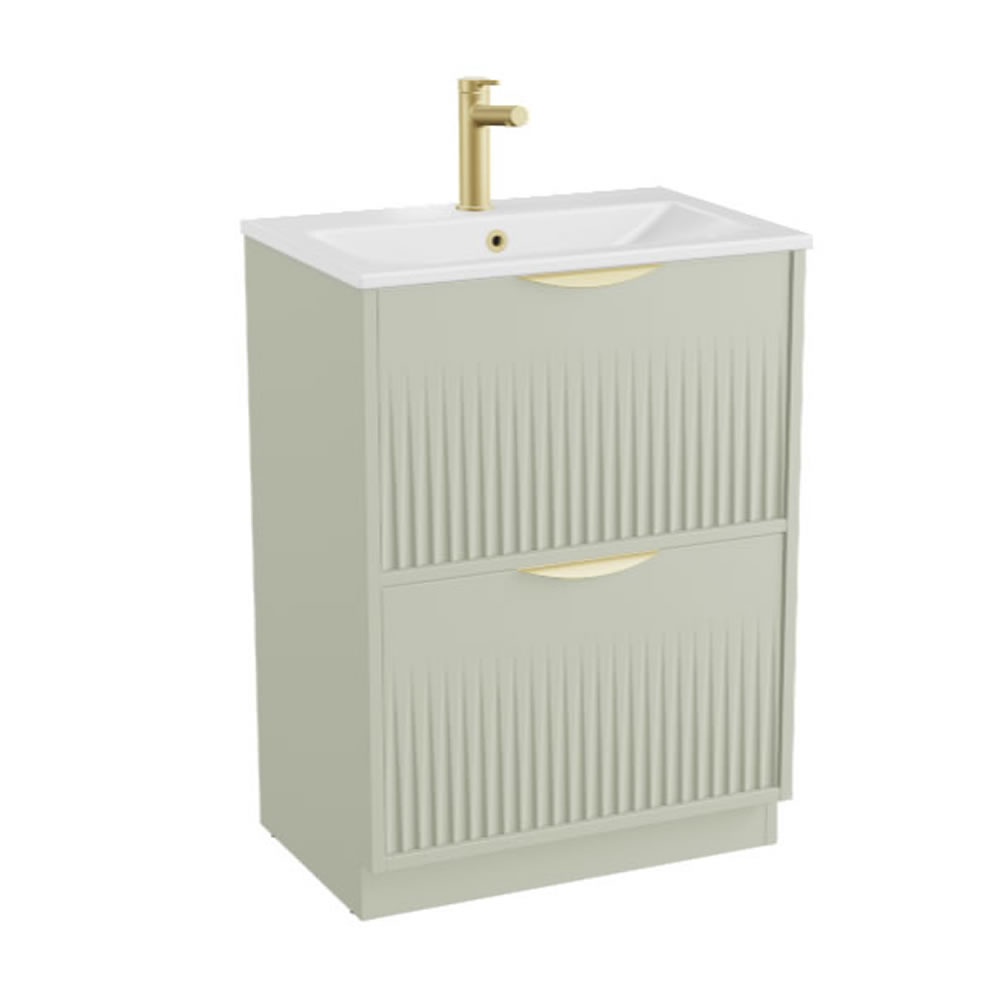 Vado Safari Fluted 600mm Sage Green Floorstanding Vanity Unit & Ceramic Basin