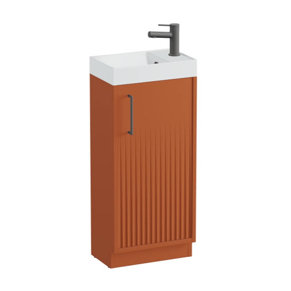Vado Safari Fluted 400mm Terracotta Floor Mounted Cloakroom Vanity Unit & Arctic Basin