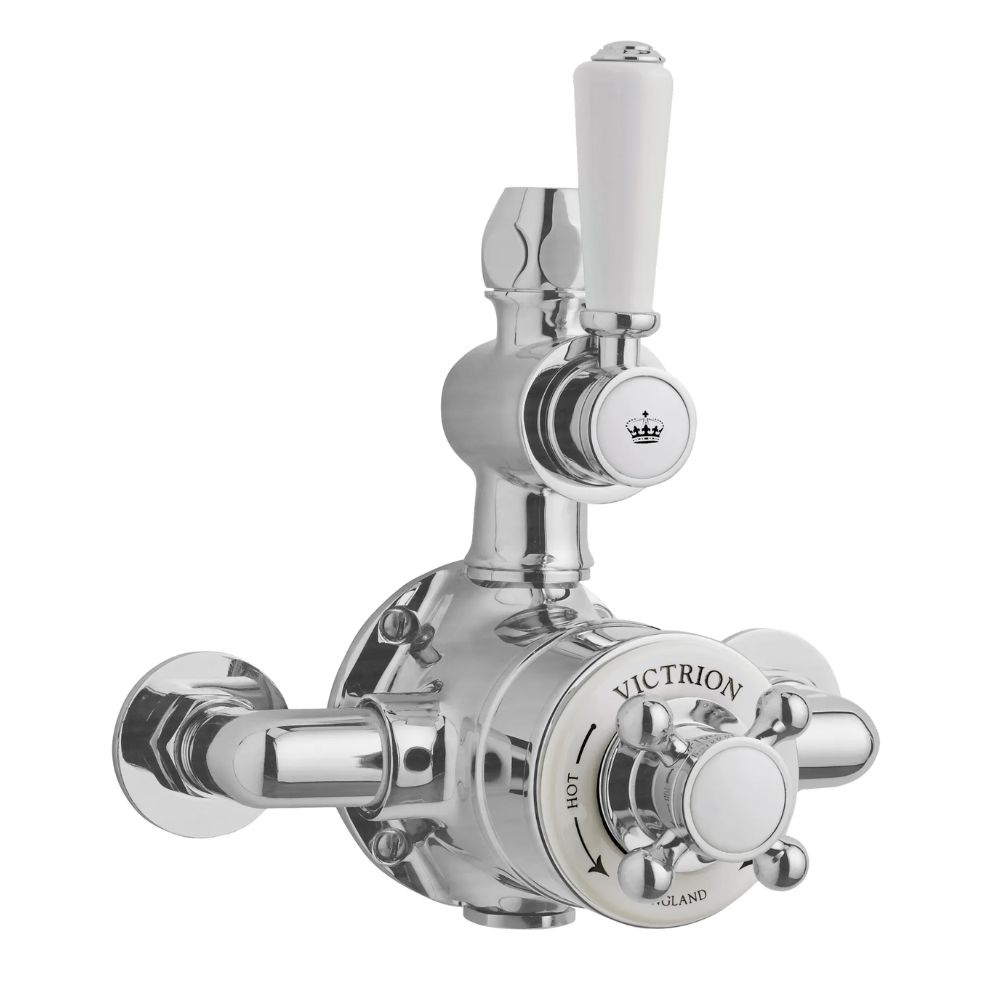 BC Designs Victrion Twin Brushed Chrome 1 Outlet 2 Handle Exposed Shower Valve Cut Out