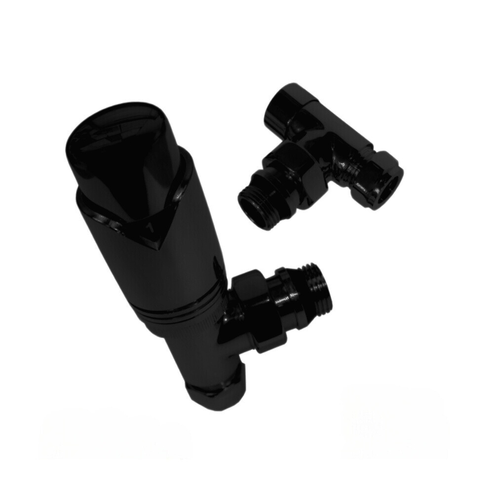 Product Cut out image of the Abacus Ultima Matt Black Angled Thermostatic Radiator Valve