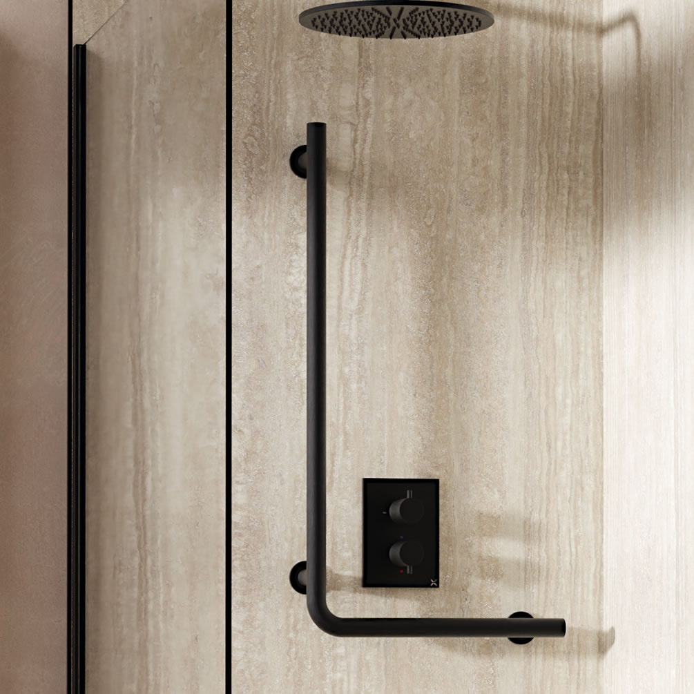 Lifestyle image of Crosswater Matt Black Right-Angle Grab Bar