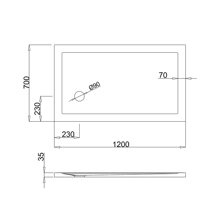 Zamori 35mm Rectangular 1200mm x 700mm AntiSlip Shower Tray