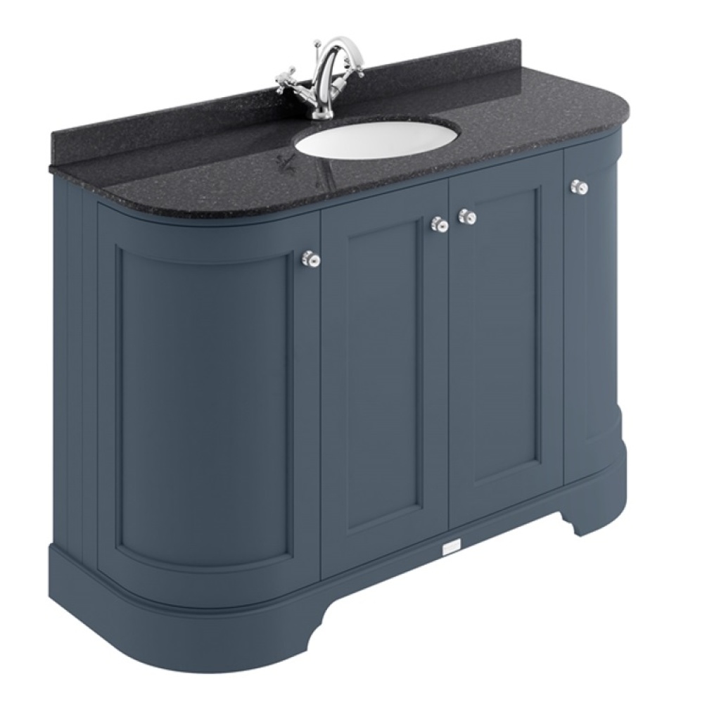 Product cut out photo of Bayswater 1200mm 4 Door Curved Basin Cabinet Unit Stiffkey Blue with Black Marble Worktop and 1 Tap Hole Basin BAYF165 BAYC239