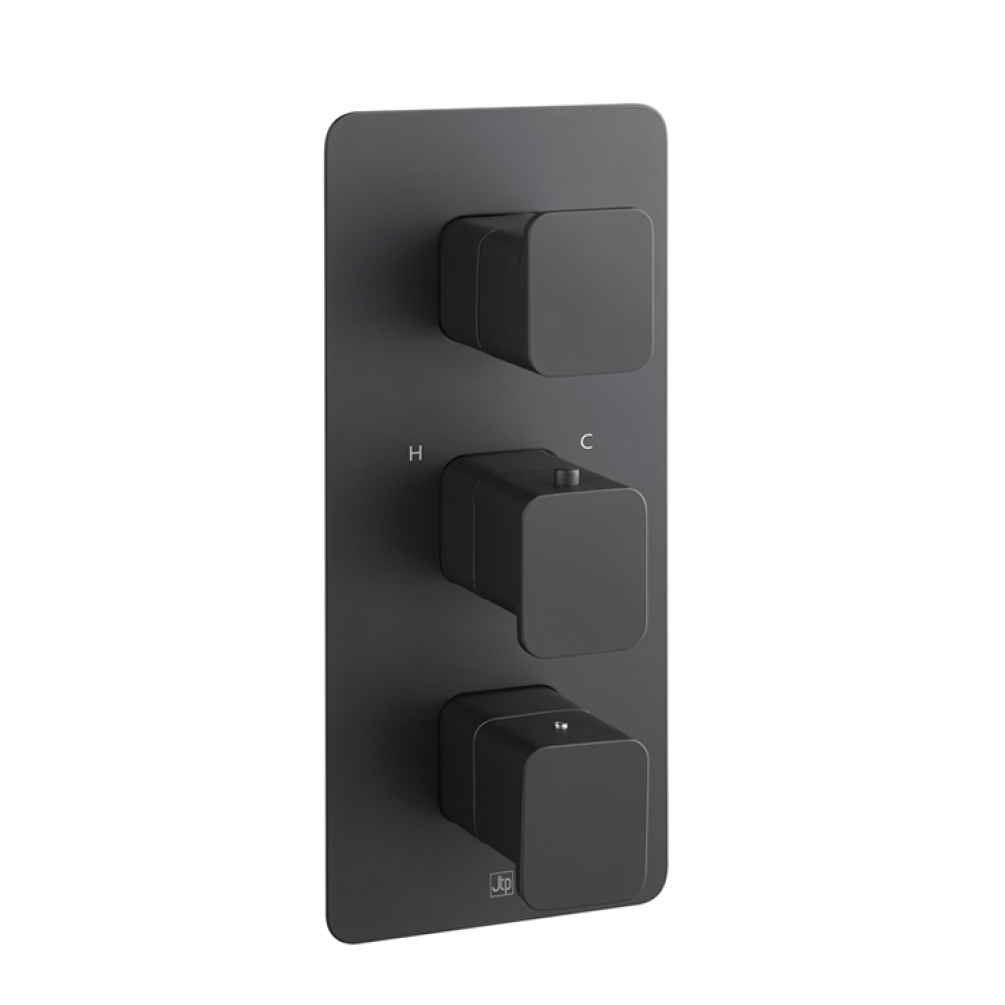 Photo of JTP Hix Matt Black Twin Outlet Portrait Concealed Shower Valve Cutout