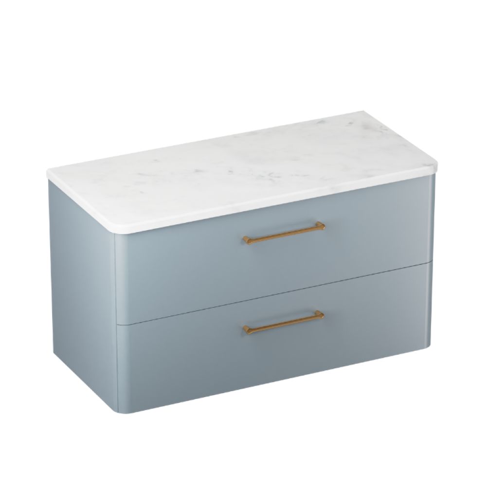 Product cut out photo of Britton Bathrooms Camberwell 1000mm Dusty Blue Worktop Unit with Brushed Brass Handles C100DDB