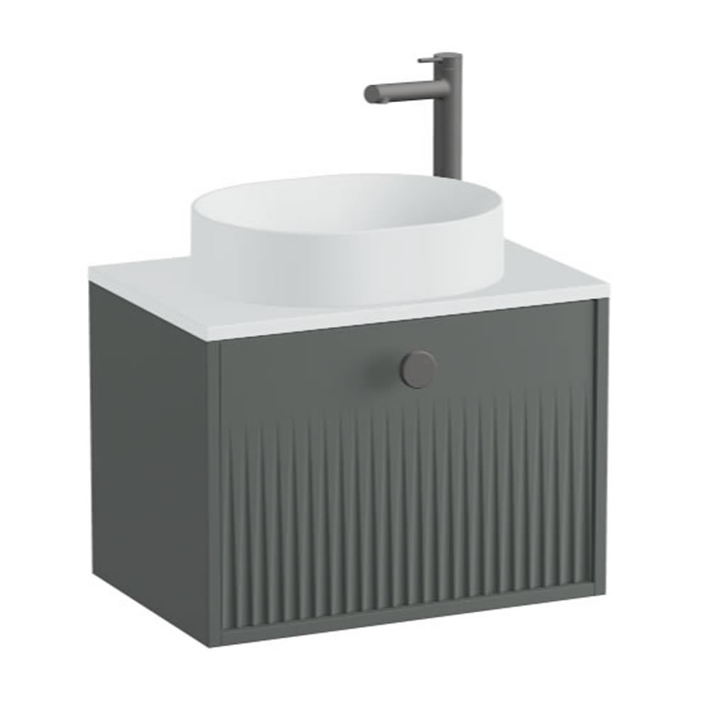 Vado Safari Fluted 600mm Charcoal Grey Wall Hung Vanity Unit & Arctic White Worktop