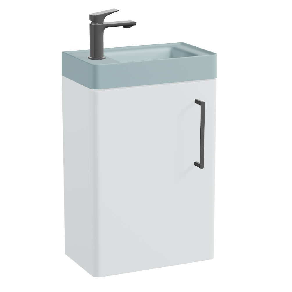 Vado Cameo 400mm Arctic White Wall Mounted Vanity Unit & Cove Blue Basin - Left Hand