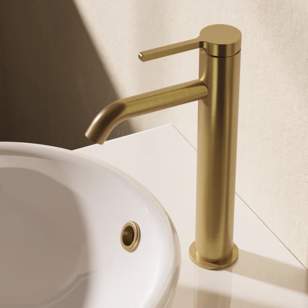 Crosswater Mada Brushed Brass Slim Washbowl Basin Tap Lifestyle