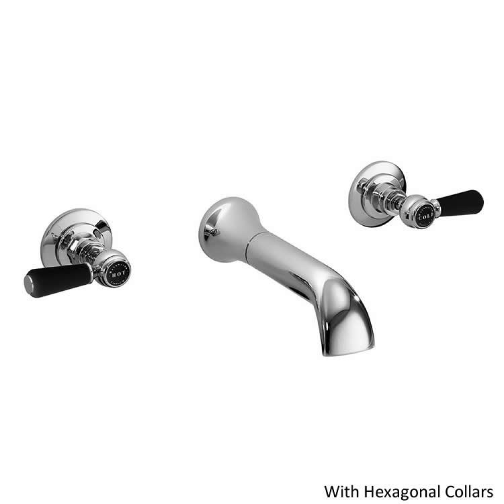Photo of Bayswater Lever Black & Chrome Wall Mounted Basin Filler with Hexagonal Collars