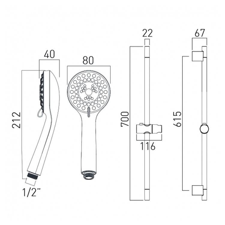 Vado Eris 3 Function Slide Rail Kit Sanctuary Bathrooms