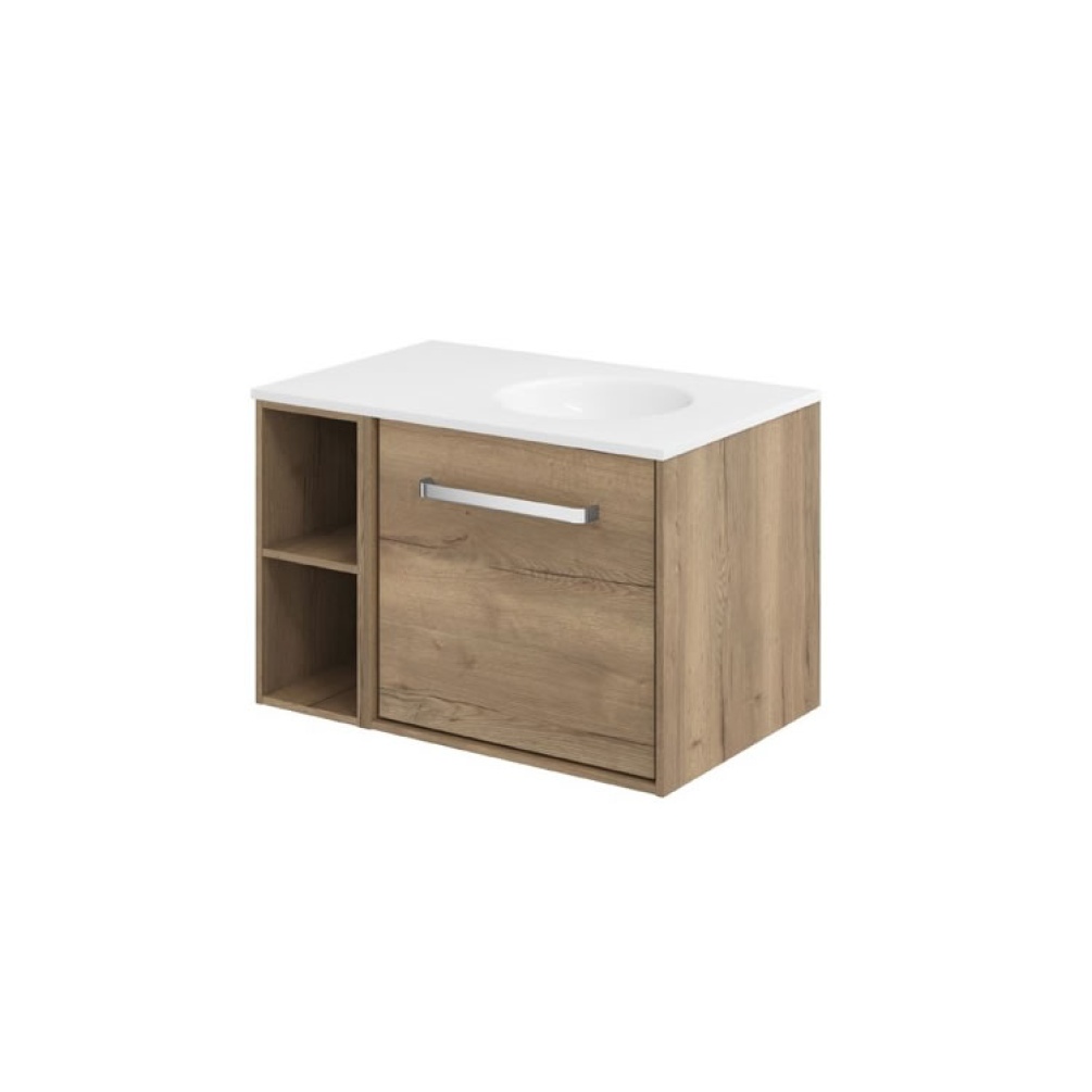 Cutout image of Crosswater Infinity 700mm Windsor Oak Wall-Hung Vanity Unit & Right-Handed Basin