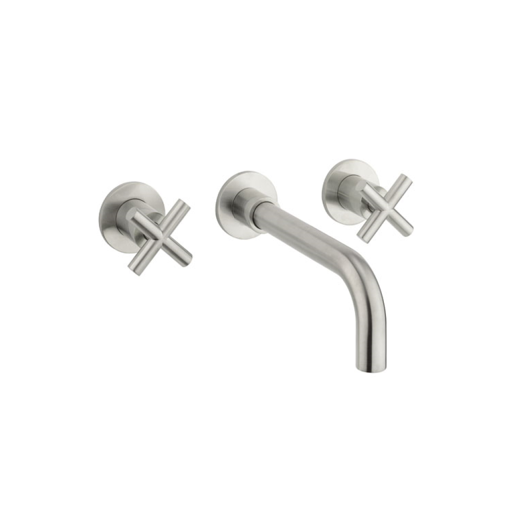 Photo of Crosswater MPRO Brushed Stainless Steel Crosshead Wall Mounted Basin 3TH Set Cutout