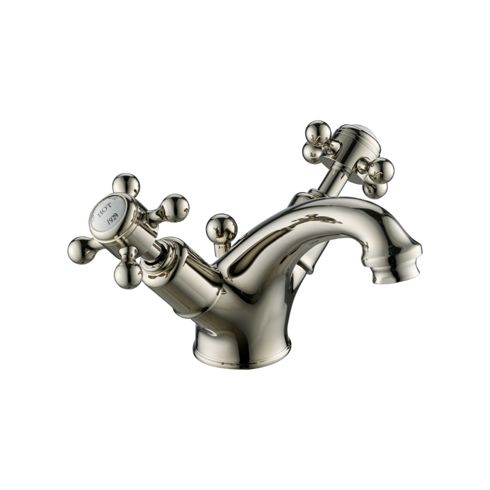 JTP Grosvenor Cross Nickel Basin Mixer with Pop Up Waste Cut Out