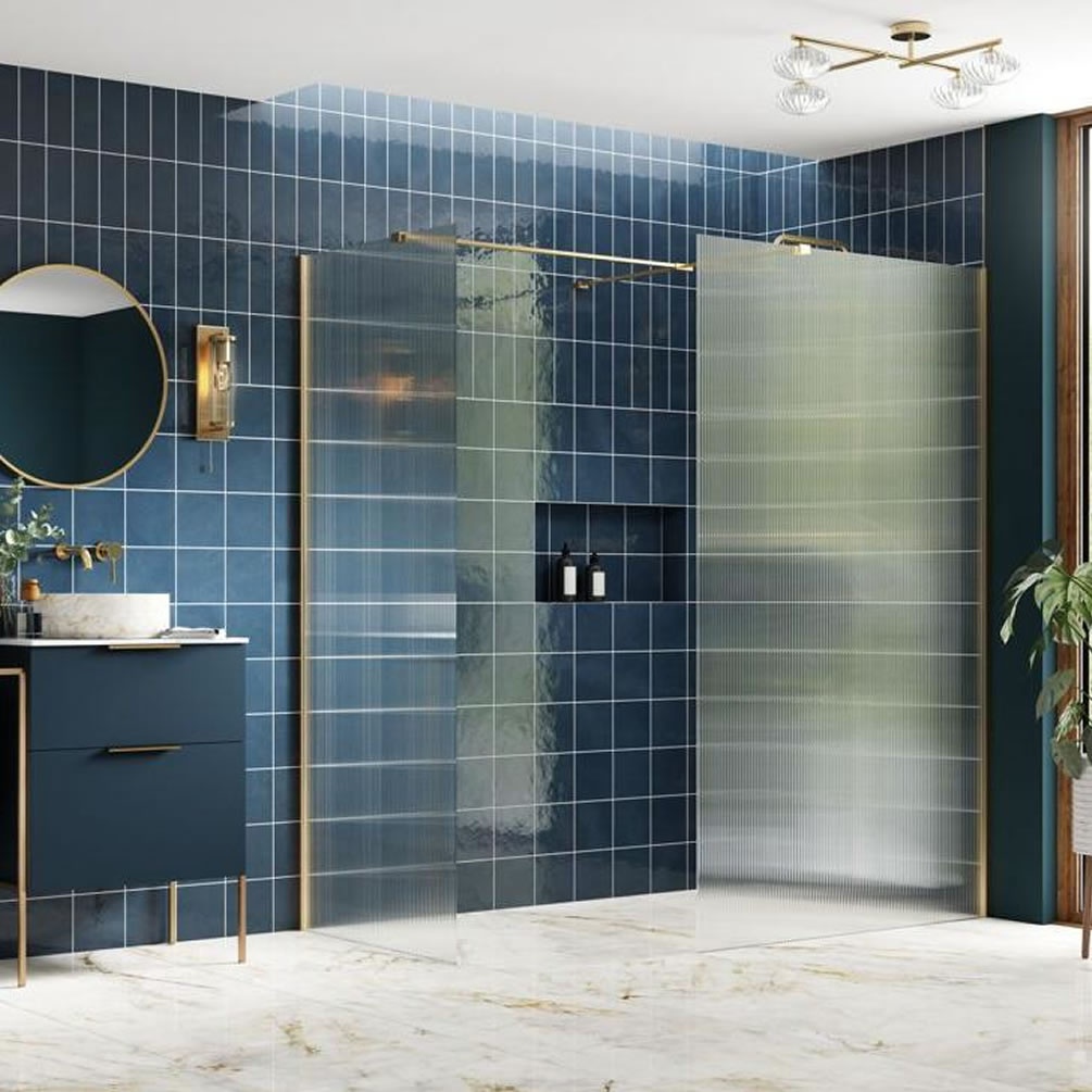 Apex 1200mm Brushed Brass Fluted Glass 8mm Wetroom Screen