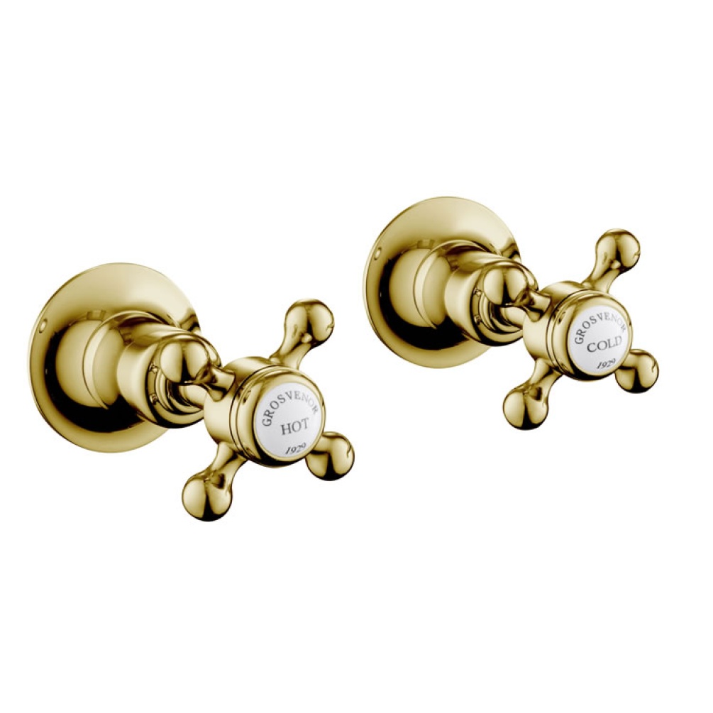 Cutout image of JTP Grosvenor Cross Polished Gold Wall Panel Valves